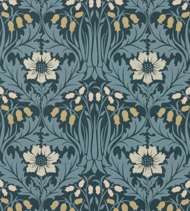 Woodbell & Anemone Wallpaper by Morris & Co Indigo