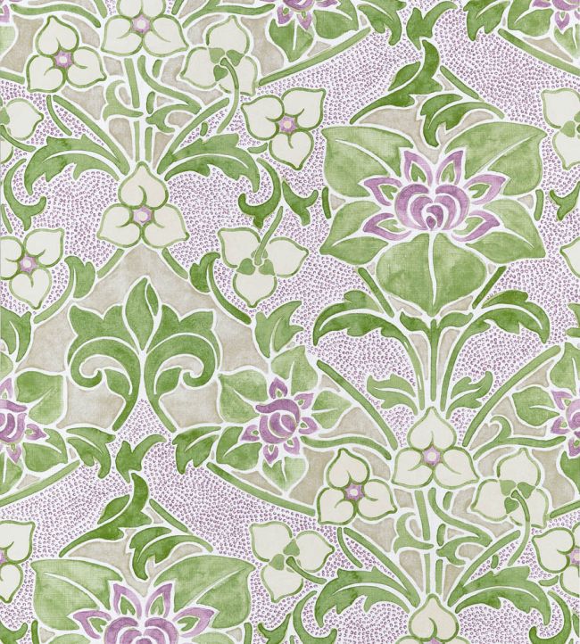 Woodford Wallpaper by Thibaut Lilac and Green