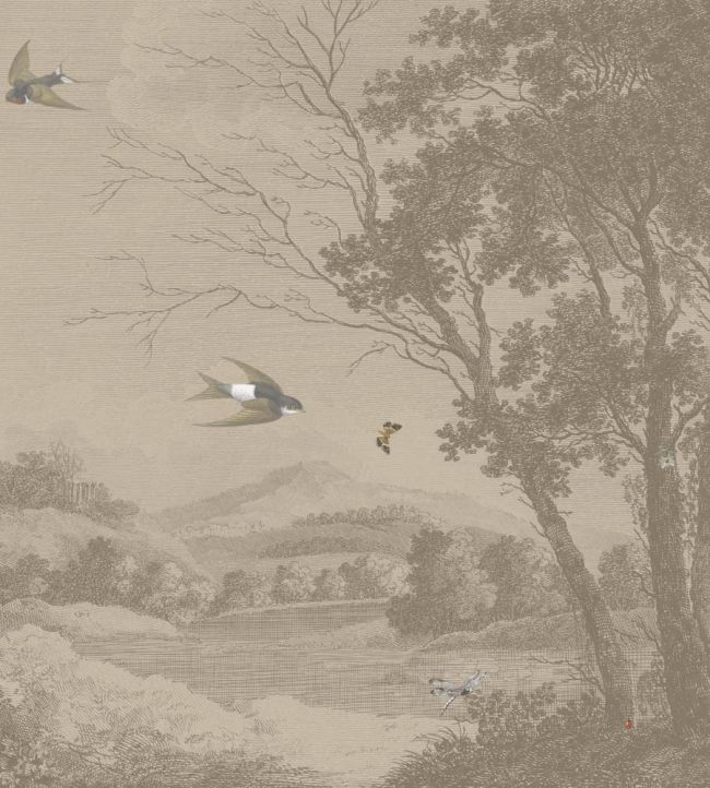 ESPY氏 木製パネルARTWORK原画 Zephyr Wallpaper mural in Vintage Sepia by Woodchip & Magnolia