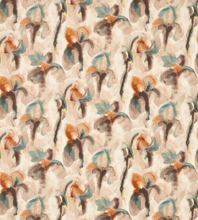 Water Iris Fabric by Zoffany Peacock/Copper