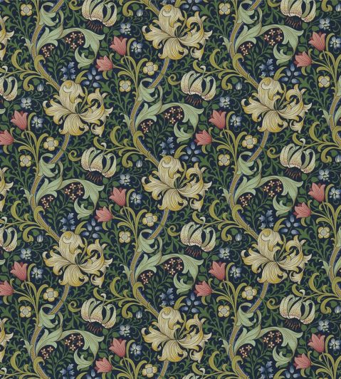 Golden Lily Fabric in Midnight/Green by Morris & Co | Jane