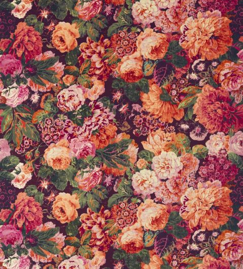Very Rose And Peony Velvet Fabric in Wild Plum by Sanderson | Jane