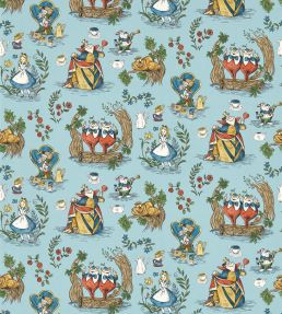 Alice in Wonderland Wallpaper in Puddle blue by Sanderson