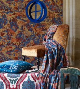 Anar Trellis Fabric by Zoffany Stockholm Blue / Platinum Grey