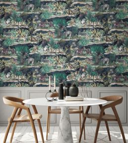 Animal Islands Wallpaper by Brand McKenzie Midnight Blue