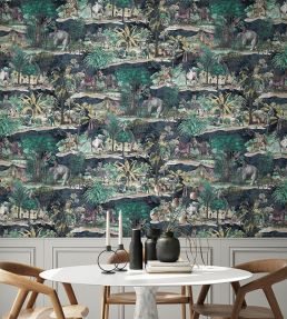 Animal Islands Wallpaper by Brand McKenzie Midnight Blue