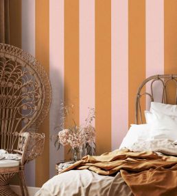 Awning Stripe Wallpaper by Woodchip & Magnolia Pink Cloud/Gorse