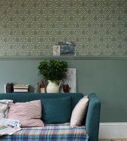 Barace Wallpaper by Farrow & Ball Green Smoke / Lichen