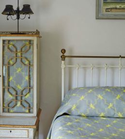 Horse Trellis Fabric by Barneby Gates Acid Yellow On Grey