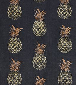 Pineapples Fabric by Barneby Gates Gold On Charcoal