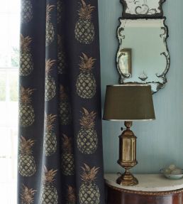 Pineapples Fabric by Barneby Gates Gold On Charcoal
