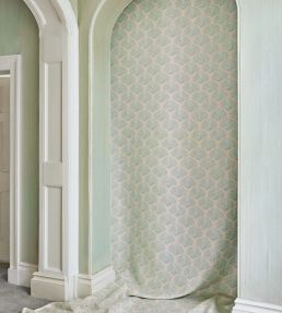 Scallop Shell Fabric by Barneby Gates Plaster/Green