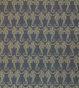 Seahorse Fabric by Barneby Gates Gold on Charcoal