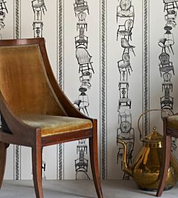 Chairs Wallpaper by Barneby Gates Black on Parchment