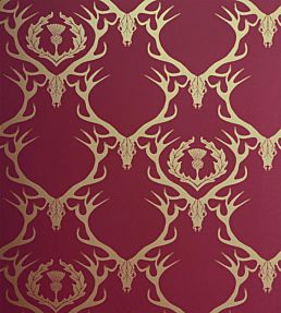 Deer Damask Wallpaper by Barneby Gates Claret and Gold