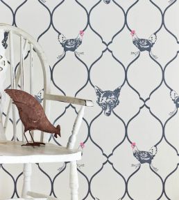 Fox And Hen Wallpaper by Barneby Gates Charcoal On Parchment