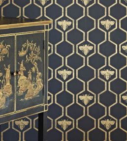 Honey Bees Wallpaper by Barneby Gates Gold on Charcoal