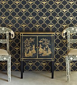 Honey Bees Wallpaper by Barneby Gates Gold on Charcoal