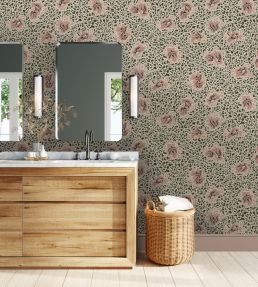 Bea's Swallows Wallpaper by Josephine Munsey Chaingate Green and Ham Pink