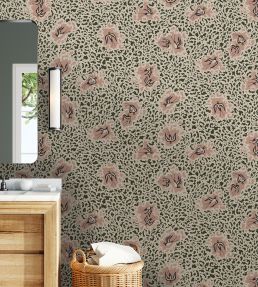 Bea's Swallows Wallpaper by Josephine Munsey Chaingate Green and Ham Pink