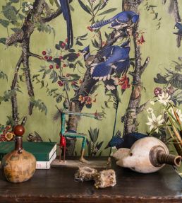 Birds Of Danube Wallpaper by MINDTHEGAP Sage/Royal Blue