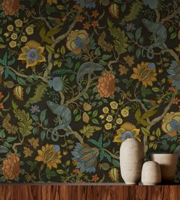 Chameleon Trail Wallpaper by Josephine Munsey Black, Orange and Blue