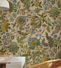 Chameleon Trail Wallpaper by Josephine Munsey Plaster Pink, Ochre and Blue