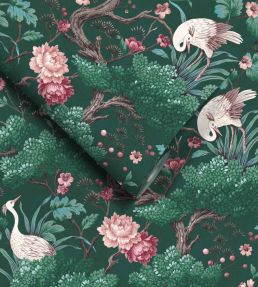 Crane Bird Wallpaper in Forest Green by Woodchip & Magnolia