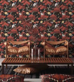 Crane Bird Wallpaper by Woodchip & Magnolia Japanese Red