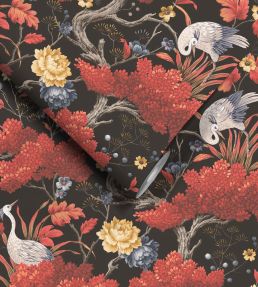 Crane Bird Wallpaper by Woodchip & Magnolia Japanese Red