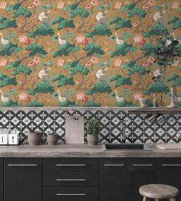Crane Bird Wallpaper in Mustard by Woodchip & Magnolia | Jane Clayton