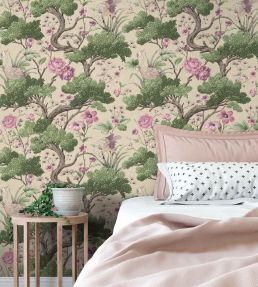 Crane Bird Wallpaper by Woodchip & Magnolia Rose Pink/Cream