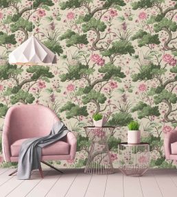 Crane Bird Wallpaper by Woodchip & Magnolia Rose Pink/Cream