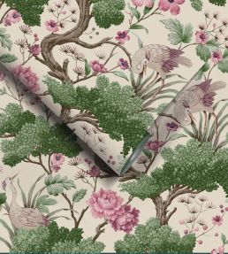 Crane Bird Wallpaper by Woodchip & Magnolia Rose Pink/Cream