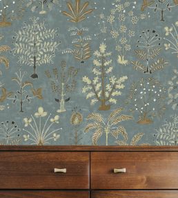 Cynthia Wallpaper by Josephine Munsey Mid Blue and Olive