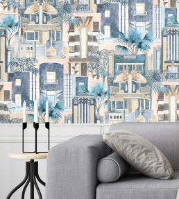 Downtown Deco Wallpaper by Brand McKenzie Pastel Blue