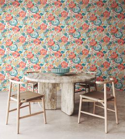 Emily Rose Wallpaper by Ohpopsi Petrol & Coral