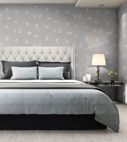 Exotic Birds Wallpaper by Brand McKenzie Concrete Grey