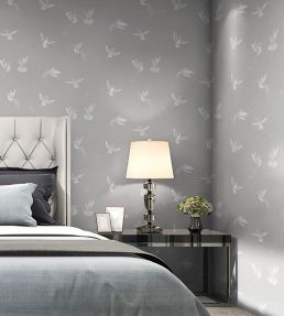 Exotic Birds Wallpaper by Brand McKenzie Concrete Grey