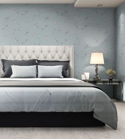 Exotic Birds Wallpaper by Brand McKenzie Duck Egg Blue
