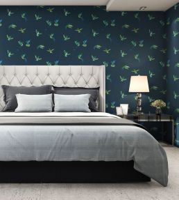 Exotic Birds Wallpaper by Brand McKenzie Midnight Blue