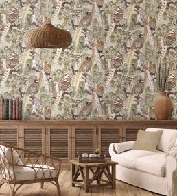 Game Birds Wallpaper by Mulberry Home Charcoal