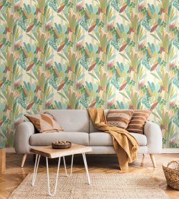 Glasshouse Wallpaper by Ohpopsi Coral & Mint
