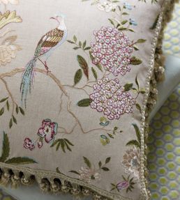 Oriental Bird Embroidery Silk Fabric by GP & J Baker Aqua, Multi