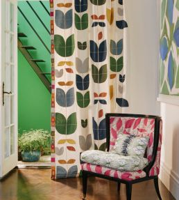 Happy Flowers Fabric by Christopher Farr Cloth Dark Indigo