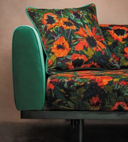Helianthus Velvet Fabric by Harlequin Vermillion / Harrisa / Fig Leaf