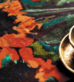 Helianthus Velvet Fabric by Harlequin Vermillion / Harrisa / Fig Leaf
