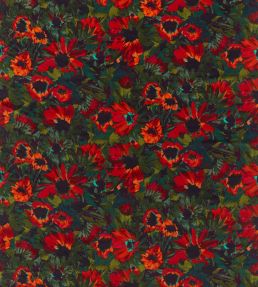 Helianthus Velvet Fabric by Harlequin Vermillion / Harrisa / Fig Leaf