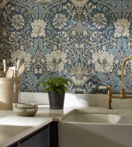 Honeysuckle & Tulip Wallpaper by Morris & Co Woad/Thyme