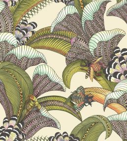 Hoopoe Leaves Wallpaper by Cole & Son Olive Chartreuse & Fuchsia on Cream